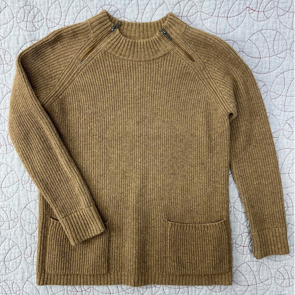 Brooklyn Industries Sweater Tan Ribbed Knit Shoulder Zip / Women's Small